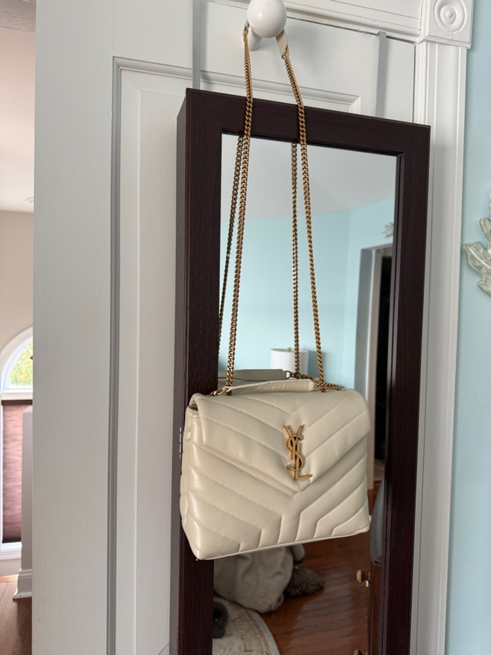 Saint Laurent Cream Quilted Leather Shoulder Bag with Gold YSL Hardware